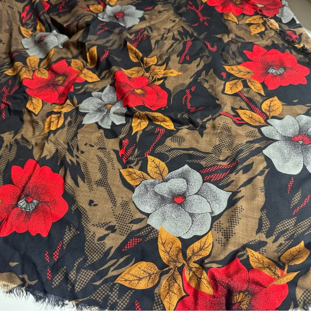 Vintage Boho Square Scarf Vibrant Rayon Challis Mystical Floral Print 70s 80s - Picture 4 of 7